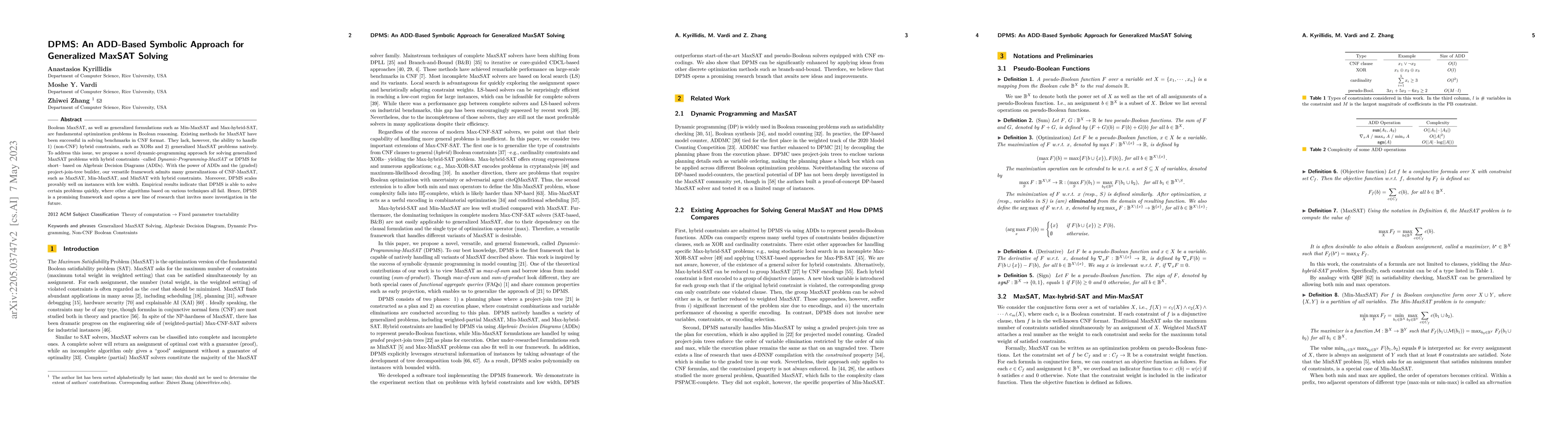 Thumbnail for DPMS: An ADD-Based Symbolic Approach for Generalized MaxSAT Solving