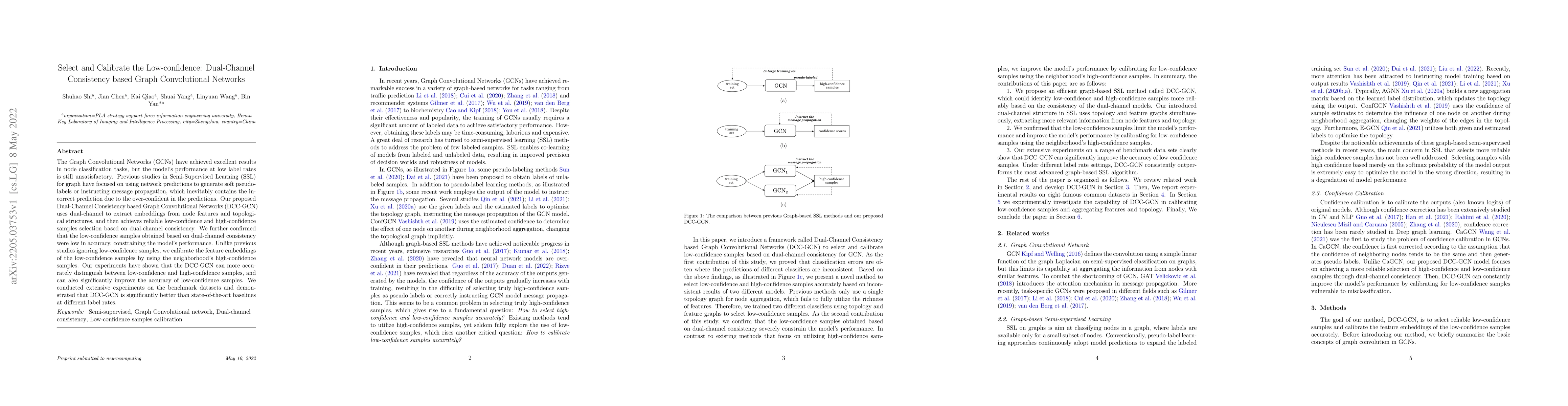 Thumbnail for Select and Calibrate the Low-confidence: Dual-Channel Consistency based
  Graph Convolutional Networks