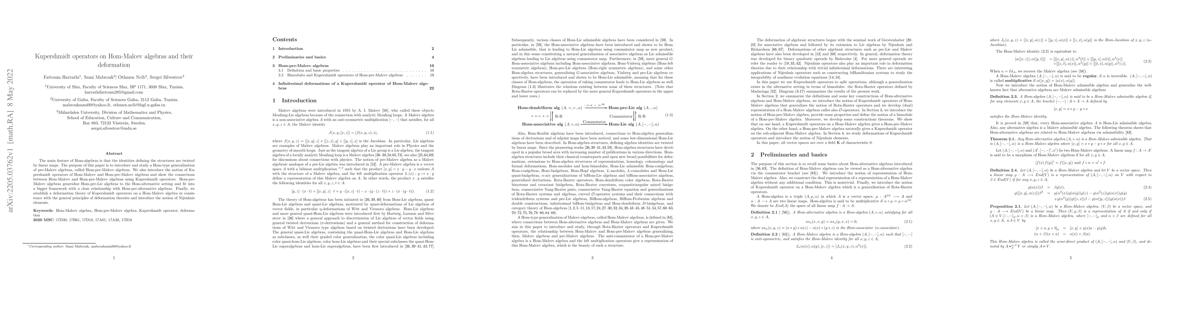 Thumbnail for Kupershmidt operators on Hom-Malcev algebras and their deformation