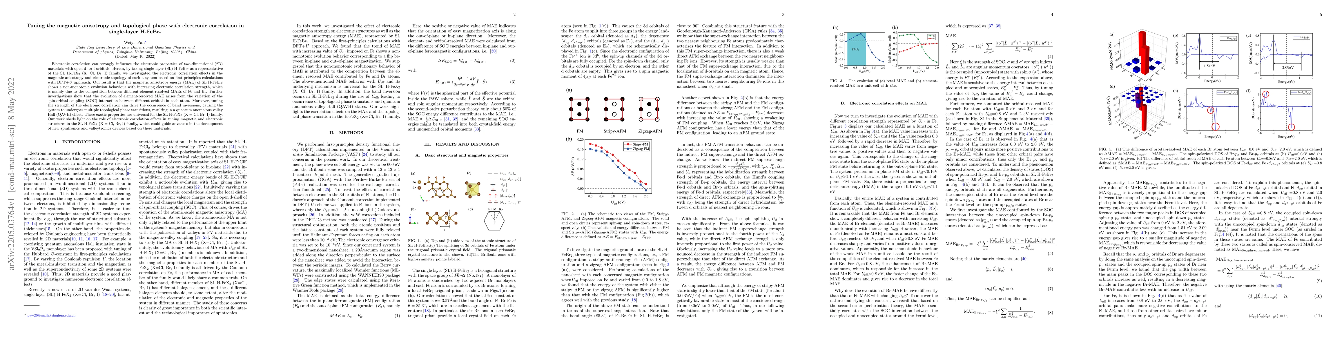 Thumbnail for Tuning the magnetic anisotropy and topological phase with electronic
  correlation in single-layer H-FeBr$_2$