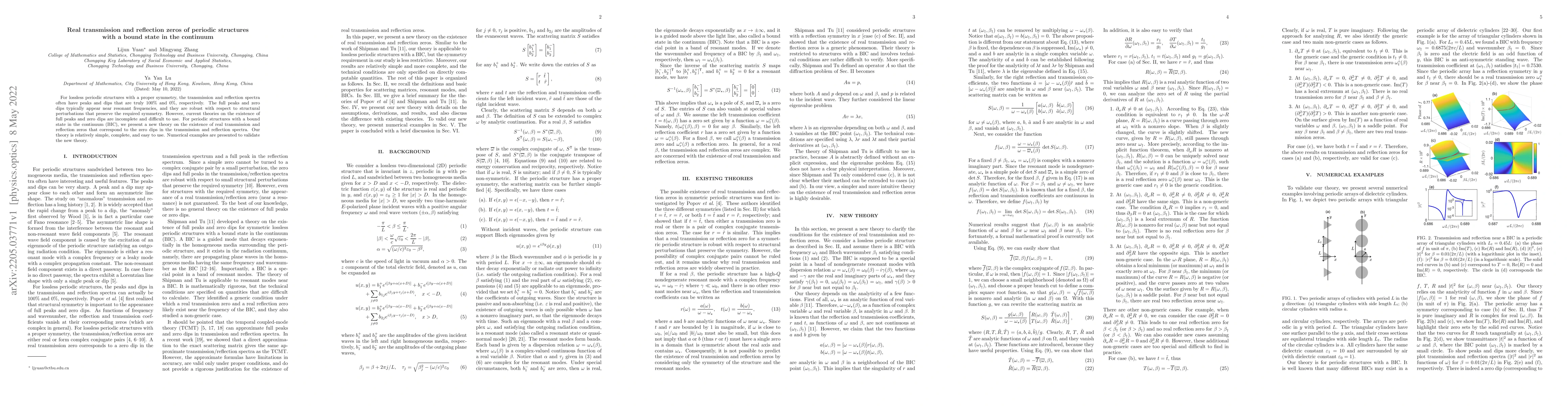 Thumbnail for Real transmission and reflection zeros of periodic structures with a
  bound state in the continuum