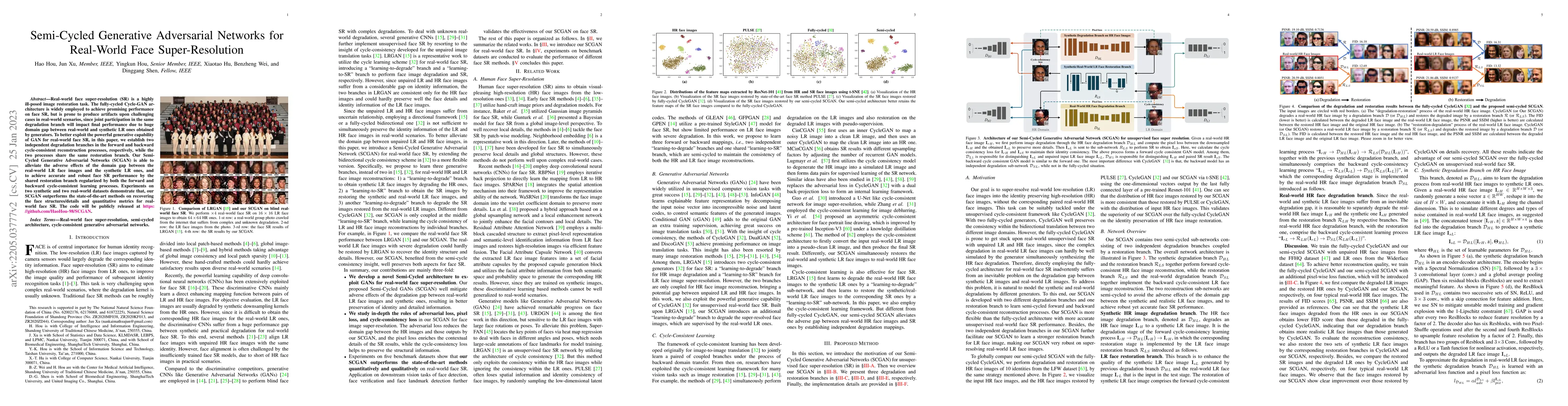 Thumbnail for Semi-Cycled Generative Adversarial Networks for Real-World Face
  Super-Resolution