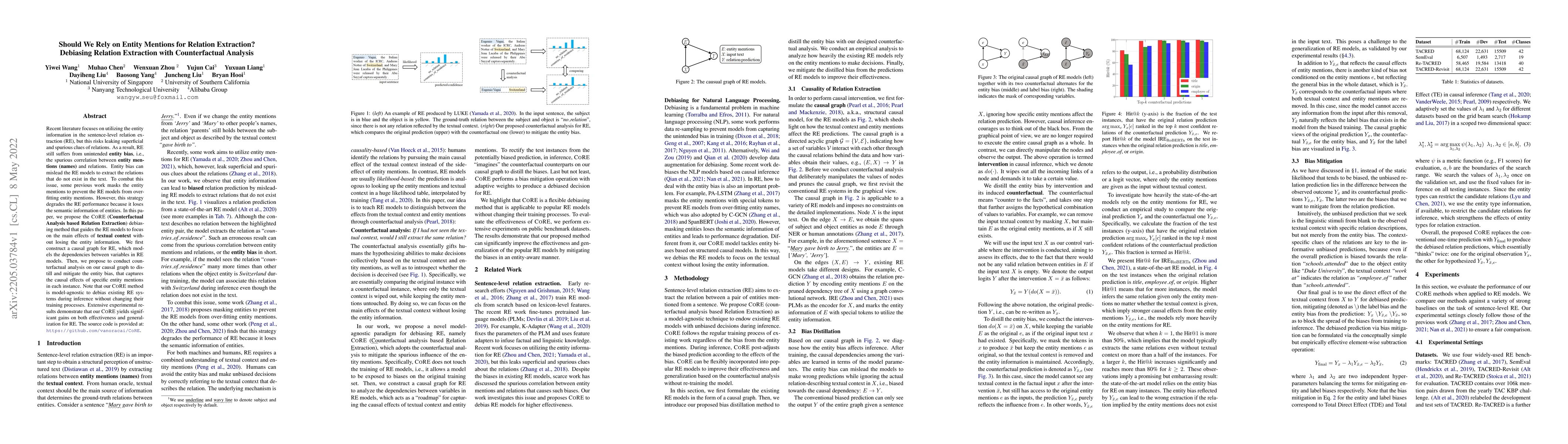 Thumbnail for Should We Rely on Entity Mentions for Relation Extraction? Debiasing
  Relation Extraction with Counterfactual Analysis