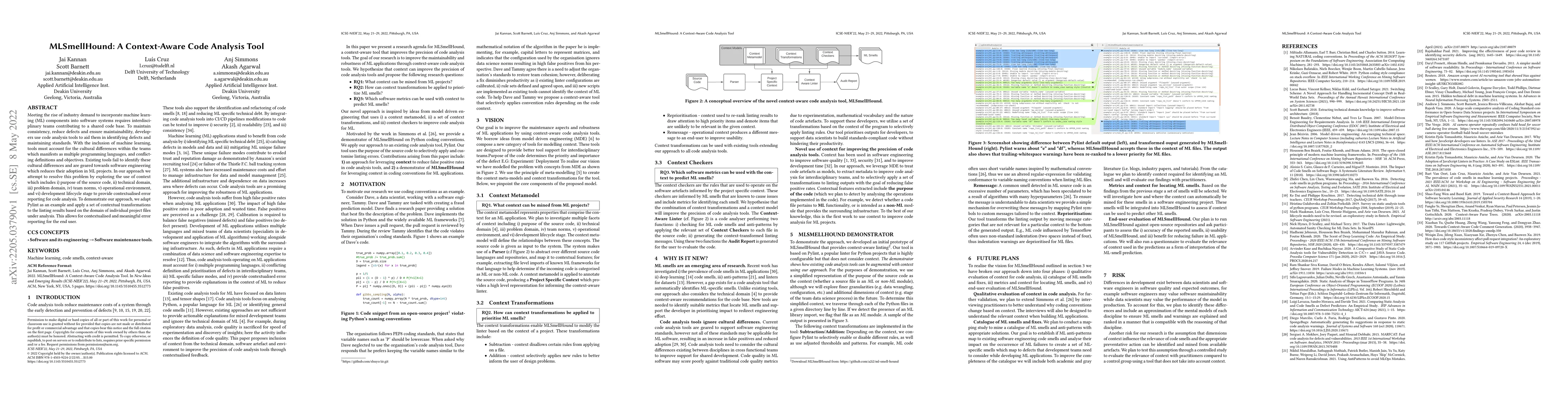 Thumbnail for MLSmellHound: A Context-Aware Code Analysis Tool