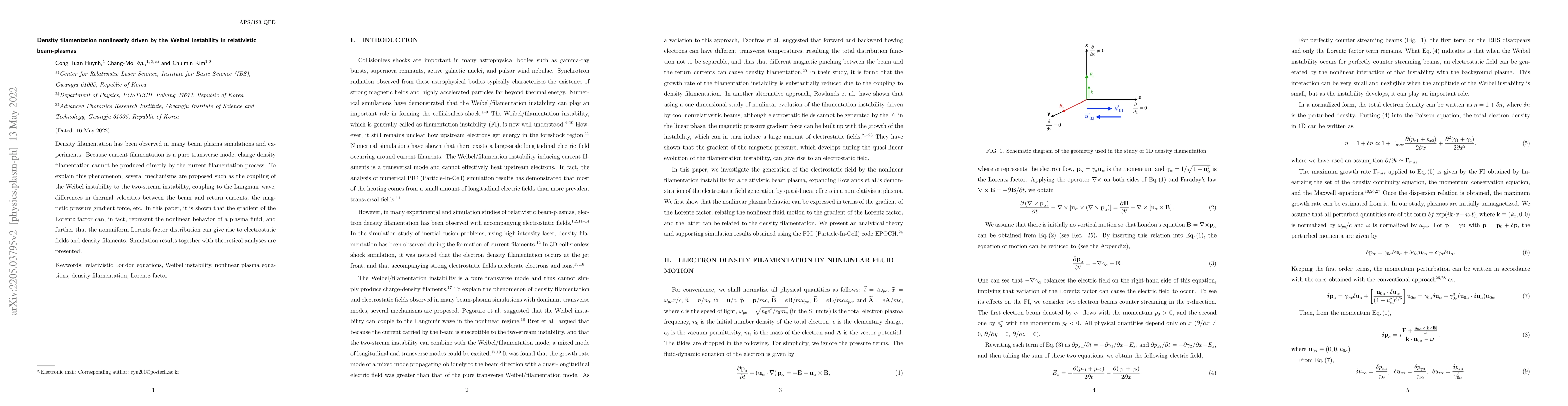 Thumbnail for Density filamentation nonlinearly driven by the Weibel instability in
  relativistic beam plasmas