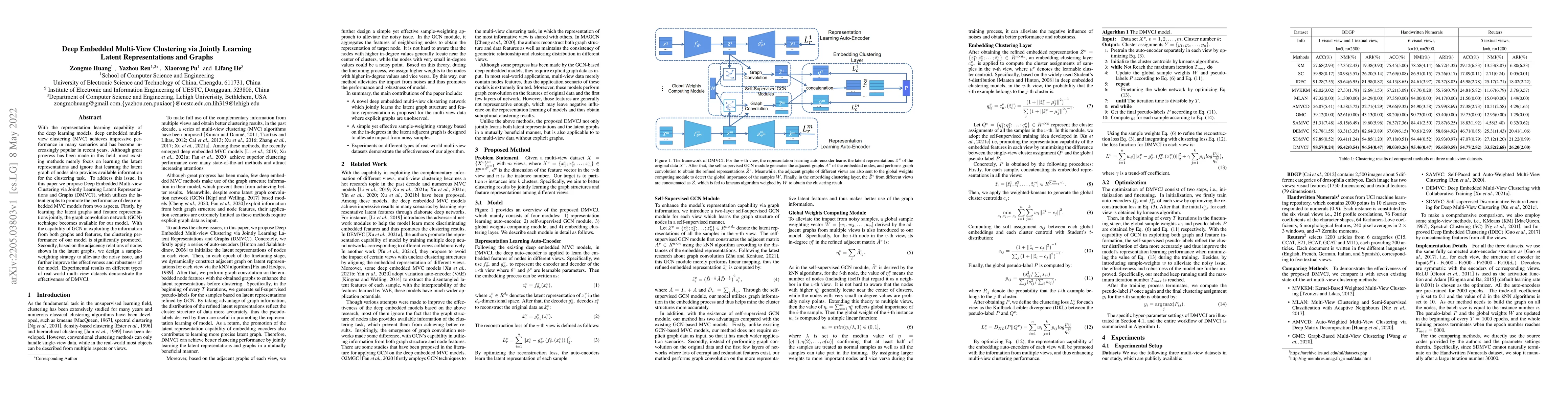 Thumbnail for Deep Embedded Multi-View Clustering via Jointly Learning Latent
  Representations and Graphs