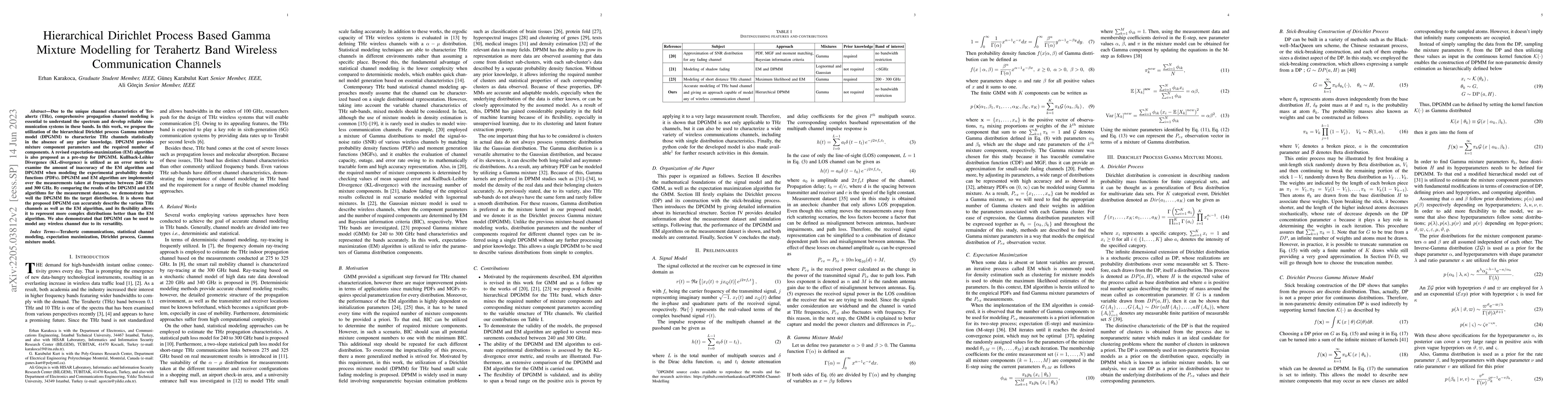 Thumbnail for Hierarchical Dirichlet Process Based Gamma Mixture Modelling for
  Terahertz Band Wireless Communication Channels