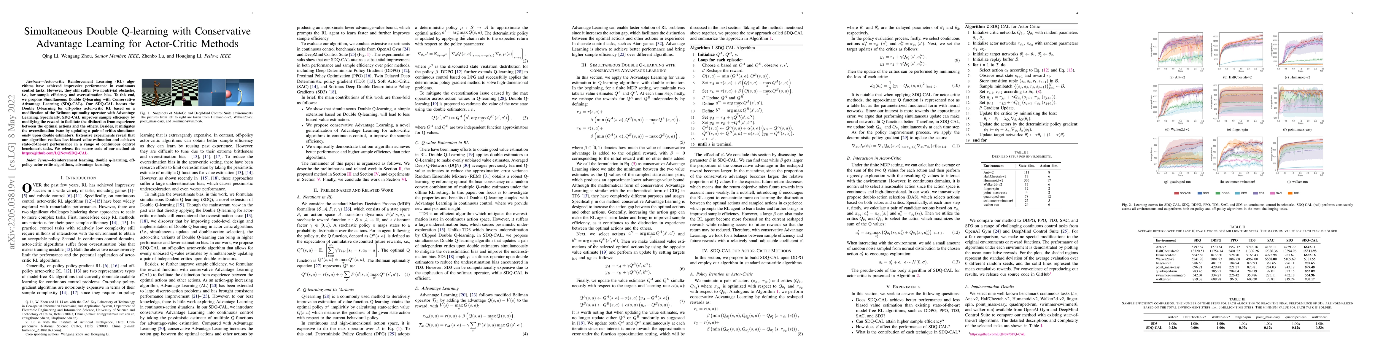 Thumbnail for Simultaneous Double Q-learning with Conservative Advantage Learning for
  Actor-Critic Methods