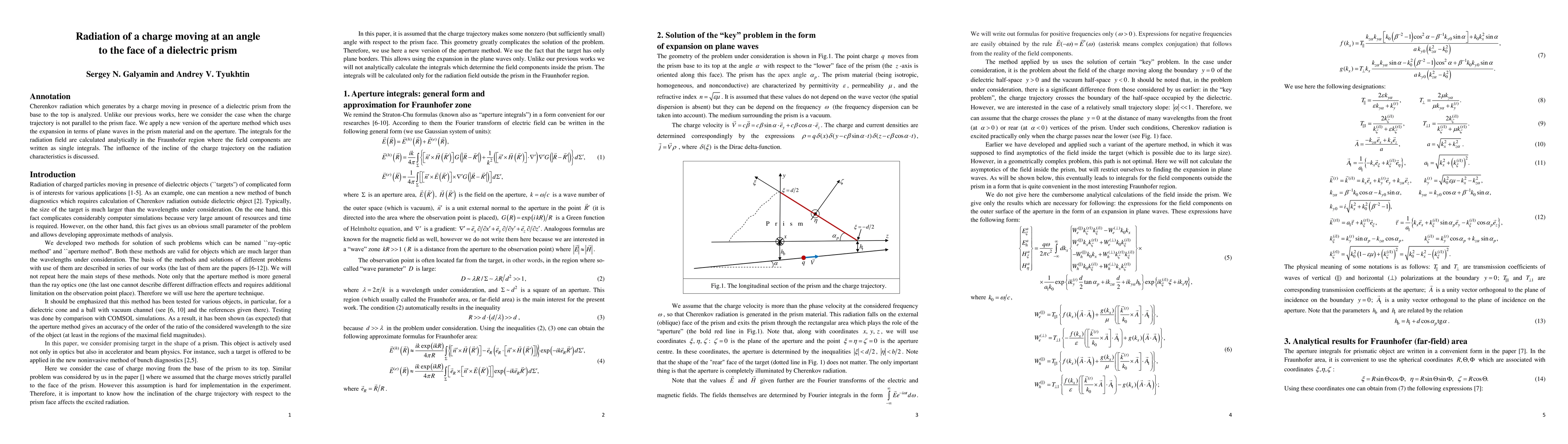 Thumbnail for Radiation of a charge moving at an angle to the face of a dielectric
  prism