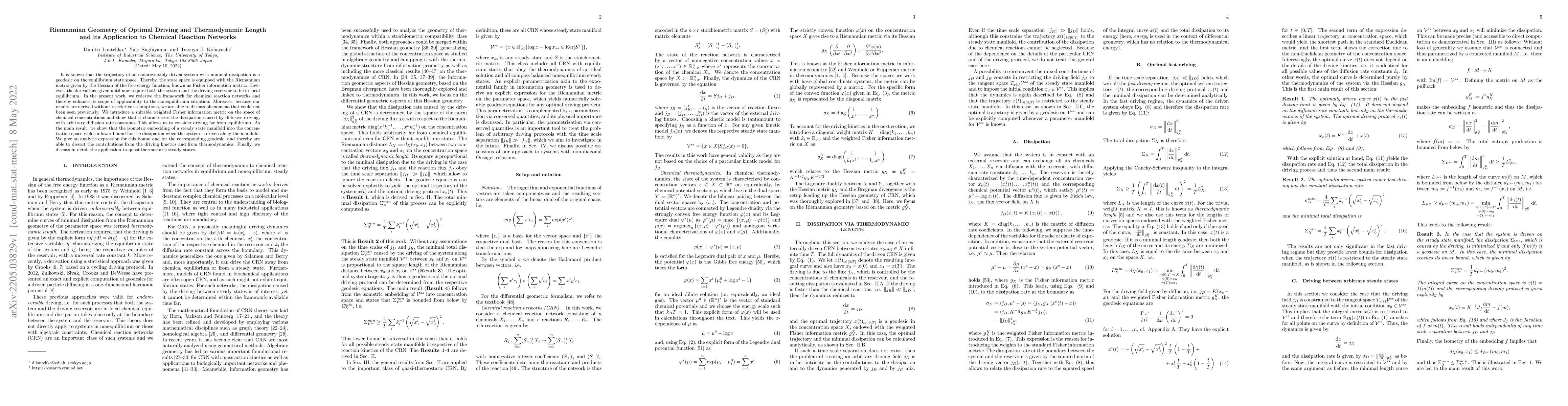 Thumbnail for Riemannian Geometry of Optimal Driving and Thermodynamic Length and its
  Application to Chemical Reaction Networks