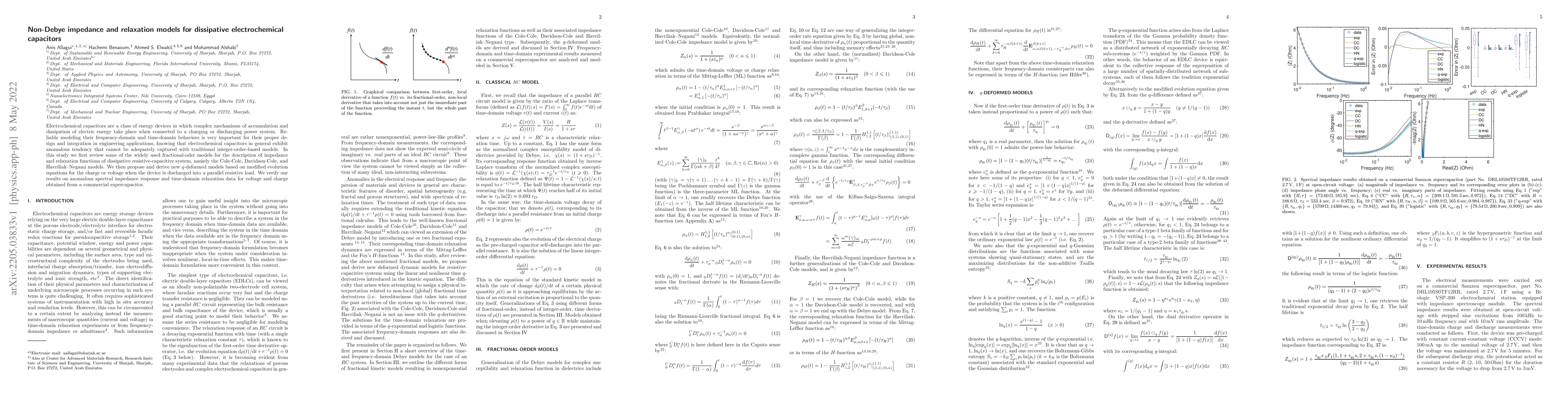 Thumbnail for Non-Debye impedance and relaxation models for dissipative
  electrochemical capacitors
