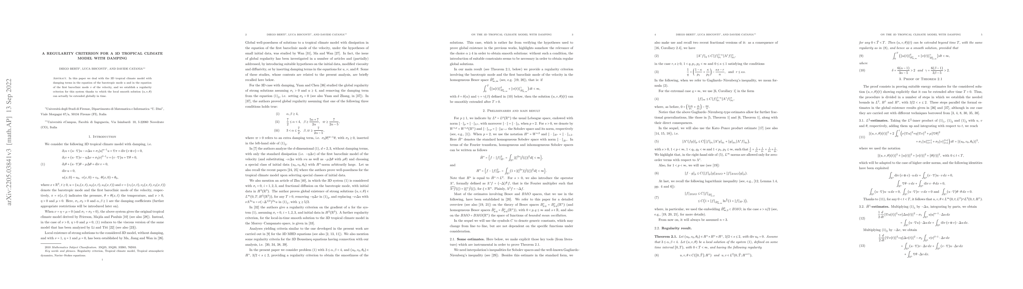 Thumbnail for A regularity criterion for a 3D tropical climate model with damping