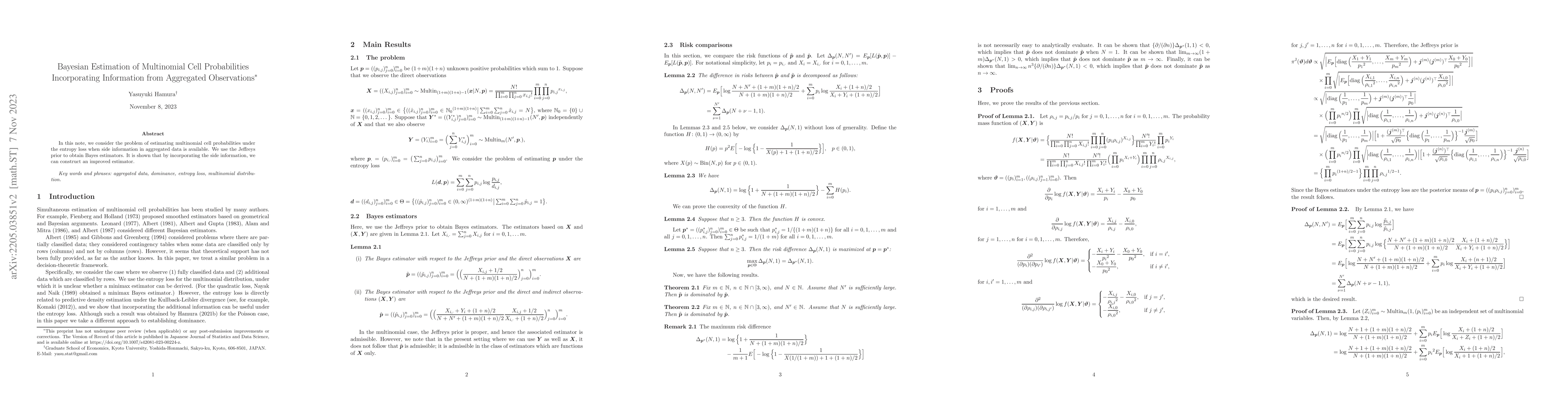 Thumbnail for Bayesian Estimation of Multinomial Cell Probabilities Incorporating
  Information from Aggregated Observations