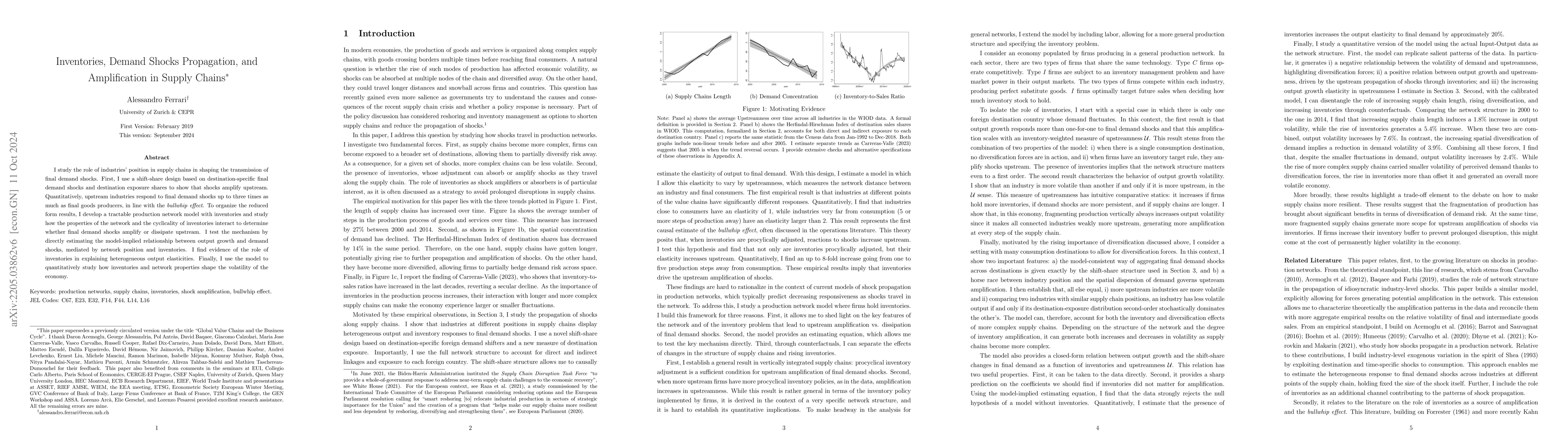 Thumbnail for Inventories, Demand Shocks Propagation and Amplification in Supply
  Chains