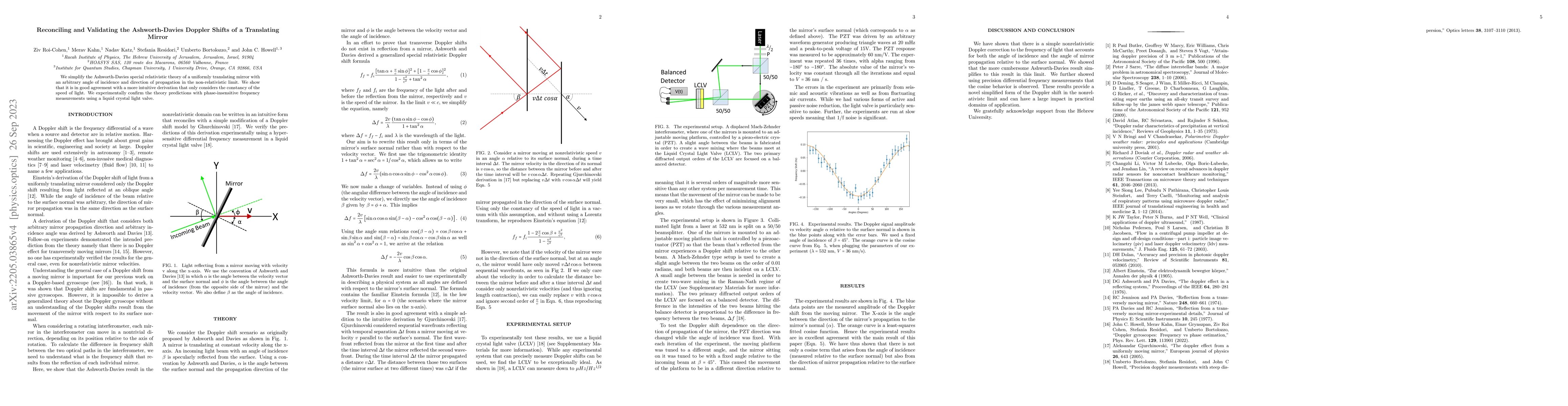 Thumbnail for Reconciling and Validating the Ashworth-Davies Doppler Shifts of a
  Translating Mirror