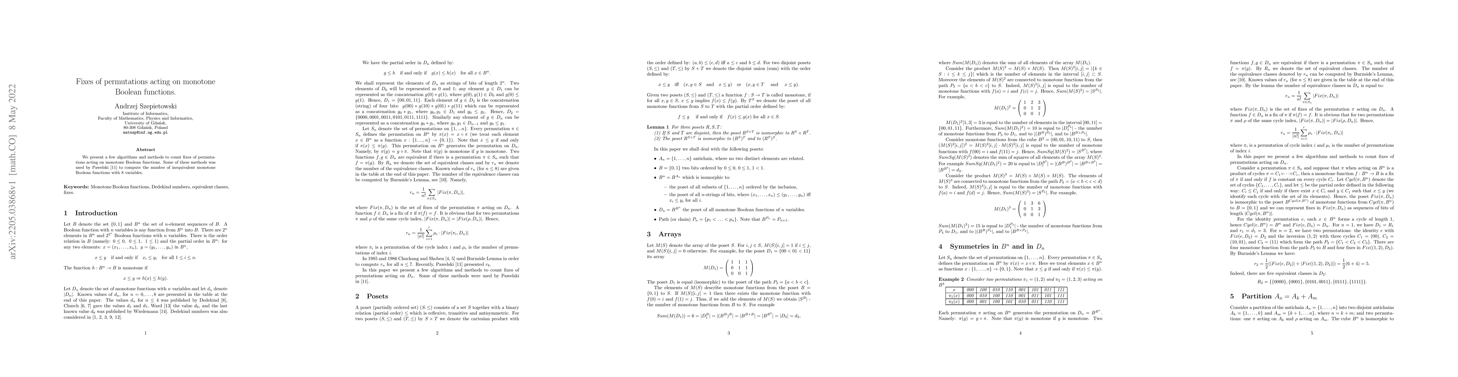 Thumbnail for Fixes of permutations acting on monotone Boolean functions