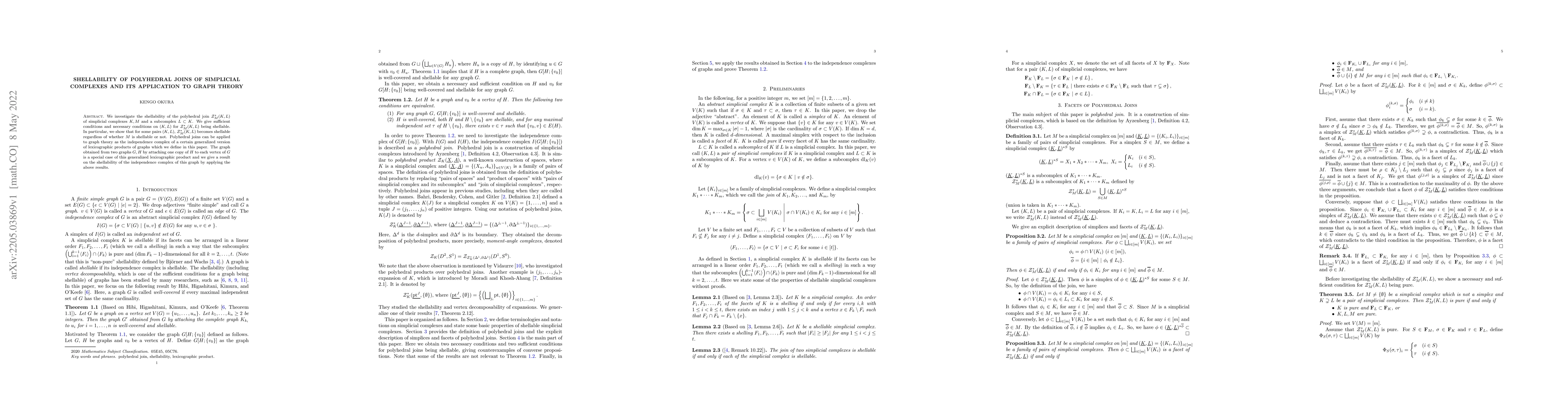 Thumbnail for Shellability of Polyhedral Joins of Simplicial Complexes and Its
  Application to Graph Theory