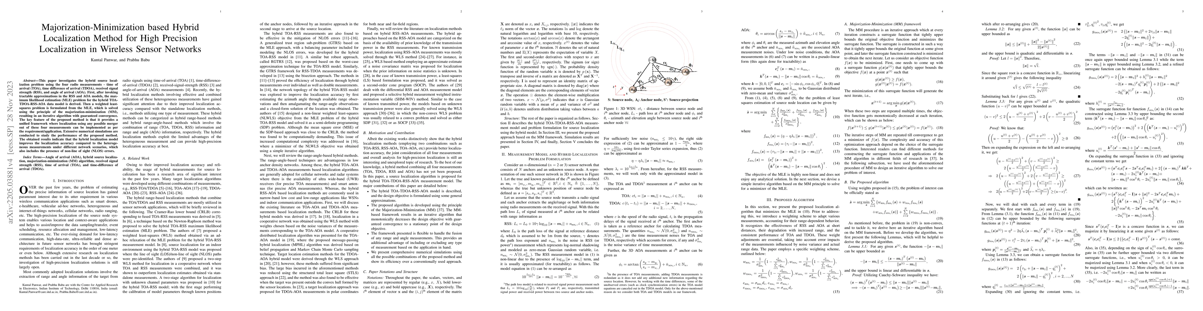 Thumbnail for Majorization-Minimization based Hybrid Localization Method for High
  Precision Localization in Wireless Sensor Networks