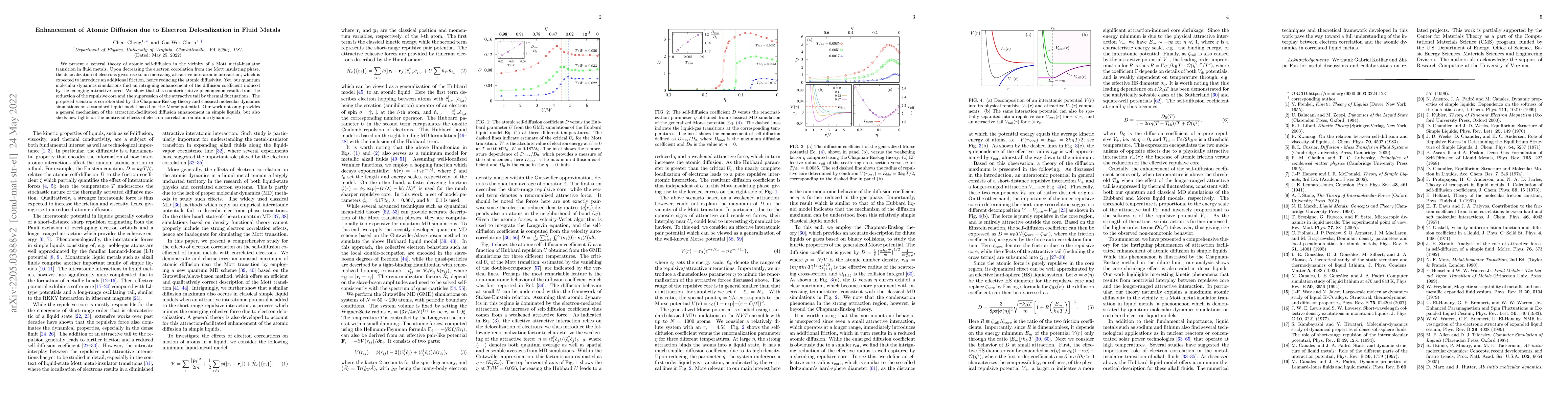 Thumbnail for Enhancement of Atomic Diffusion due to Electron Delocalization in Fluid
  Metals