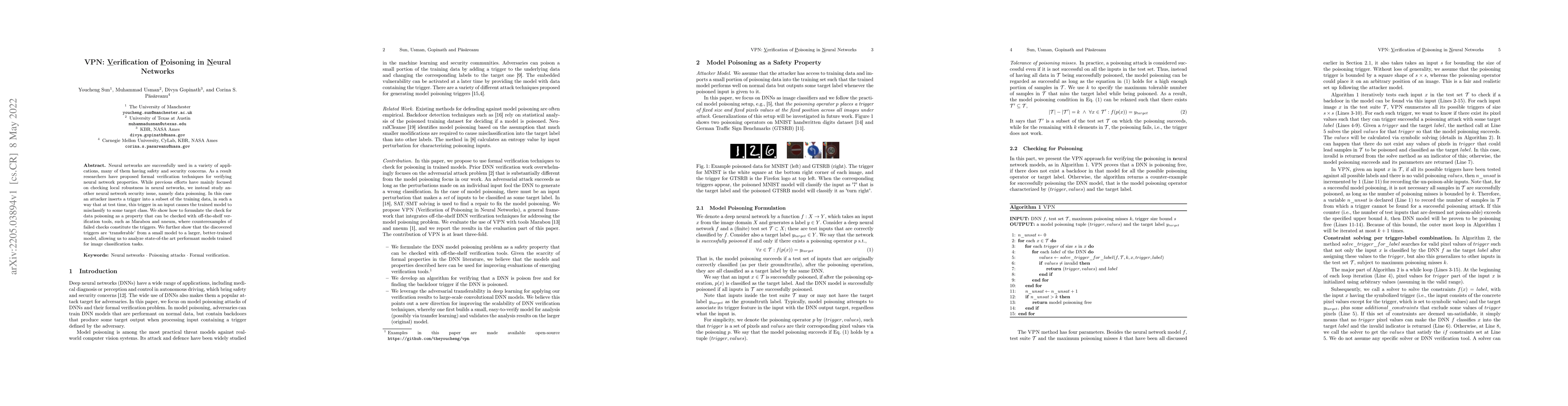 Thumbnail for VPN: Verification of Poisoning in Neural Networks