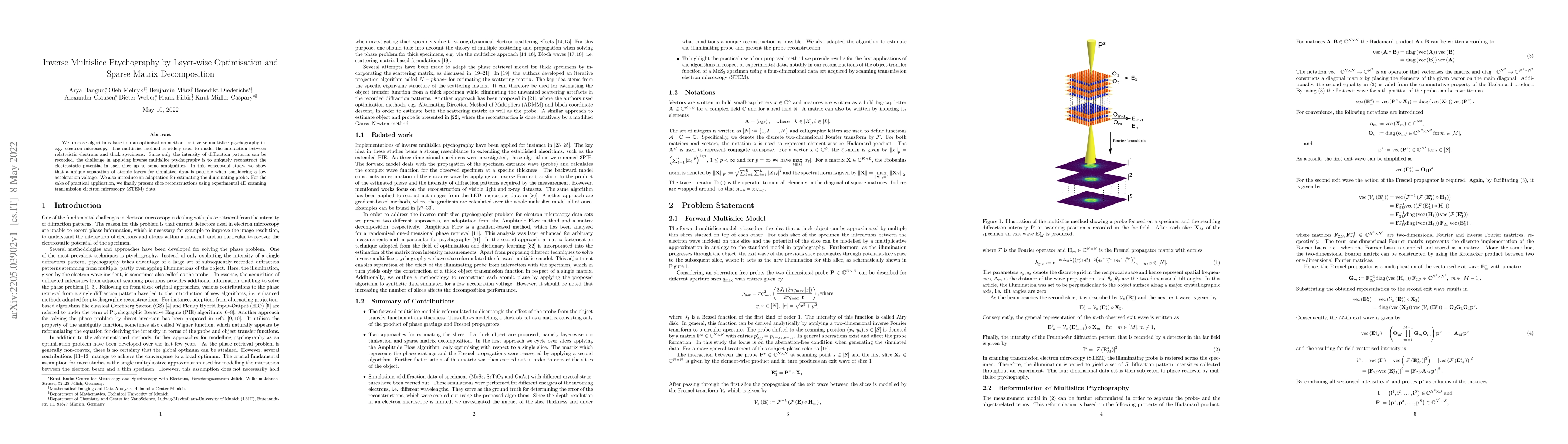 Thumbnail for Inverse Multislice Ptychography by Layer-wise Optimisation and Sparse
  Matrix Decomposition