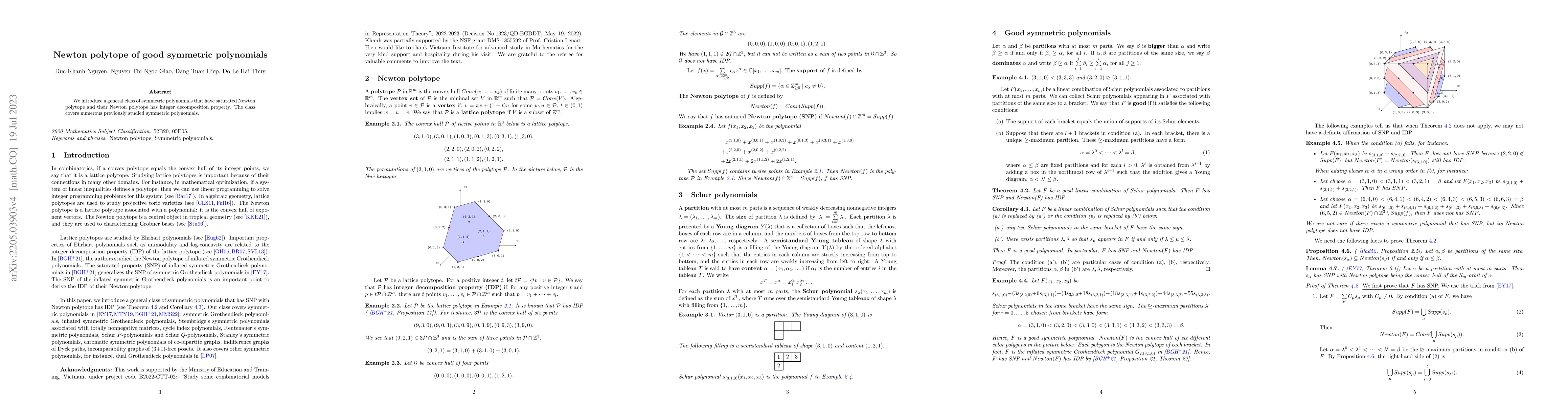 Thumbnail for Newton polytope of good symmetric polynomials