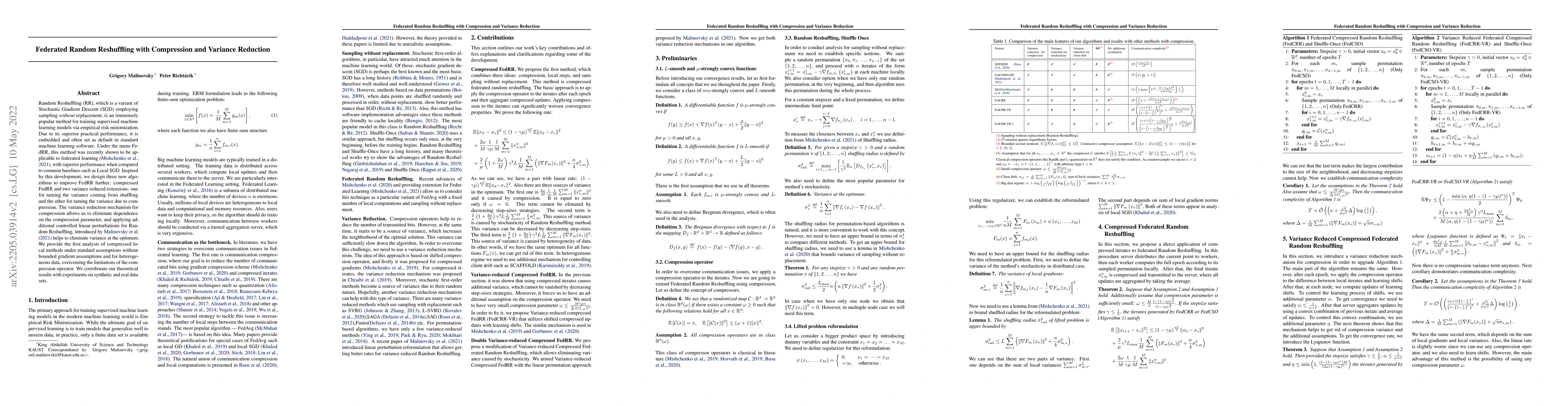 Thumbnail for Federated Random Reshuffling with Compression and Variance Reduction