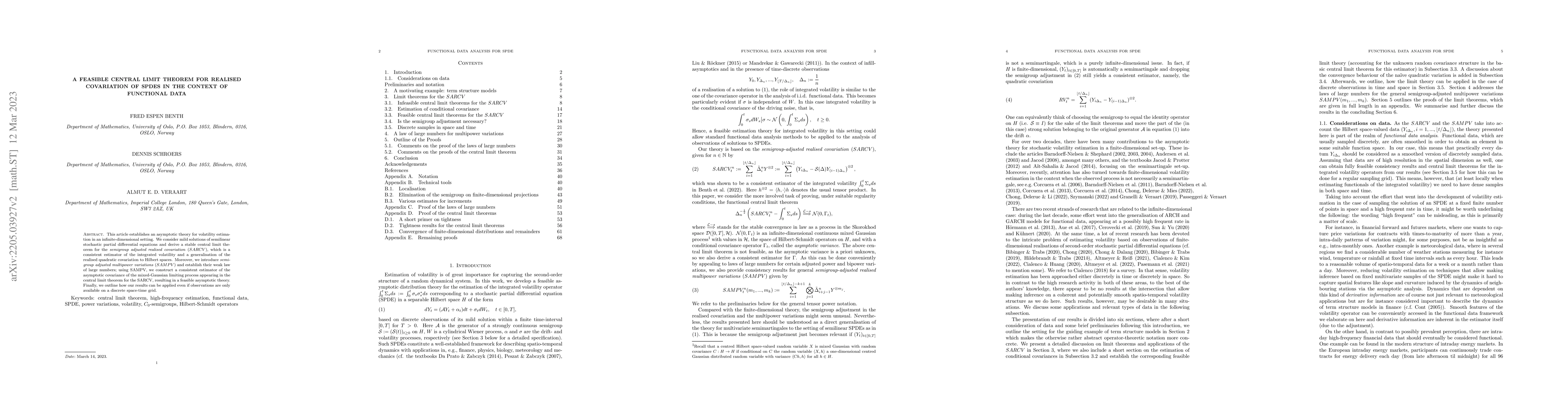 Thumbnail for A feasible central limit theorem for realised covariation of SPDEs in
  the context of functional data