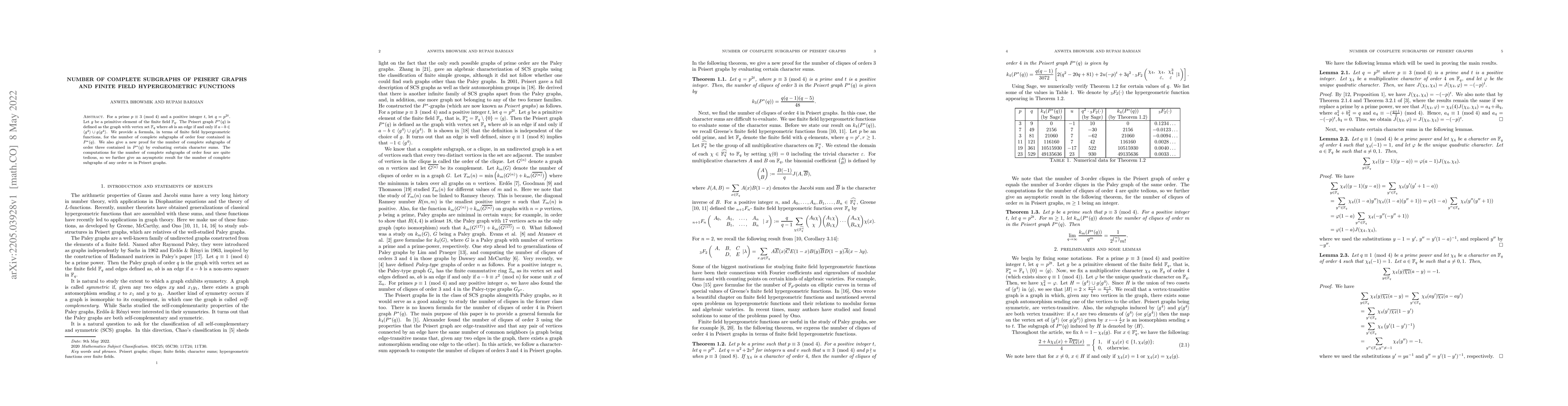 Thumbnail for Number of complete subgraphs of Peisert graphs and finite field
  hypergeometric functions