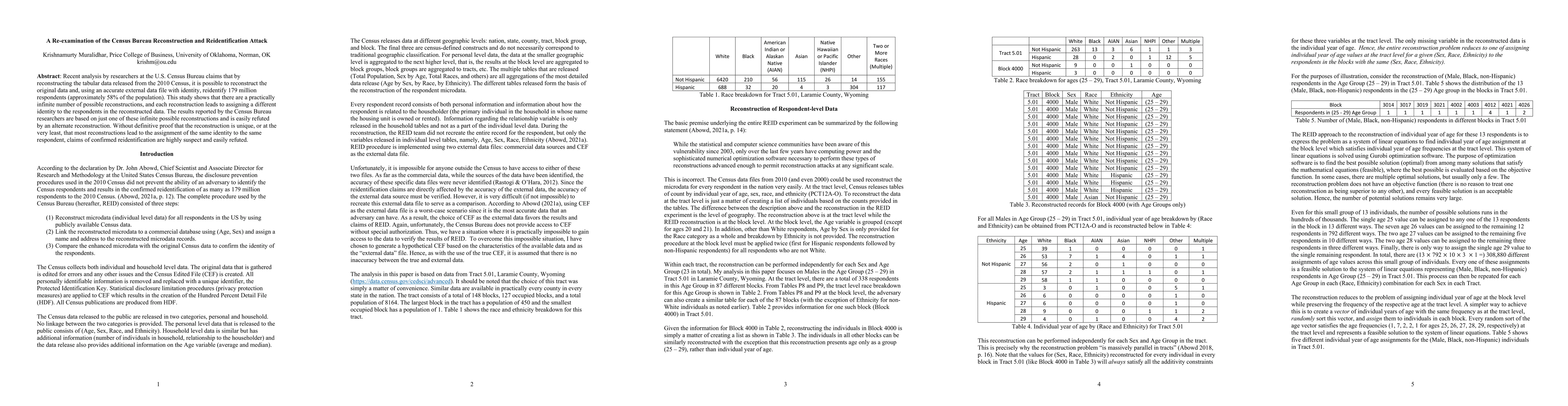 Thumbnail for A Re-examination of the Census Bureau Reconstruction and
  Reidentification Attack