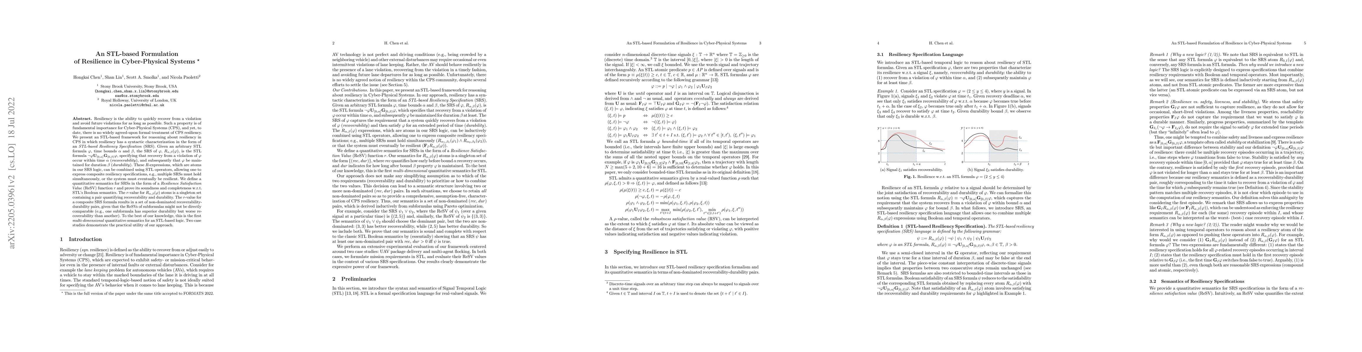 Thumbnail for An STL-based Formulation of Resilience in Cyber-Physical Systems