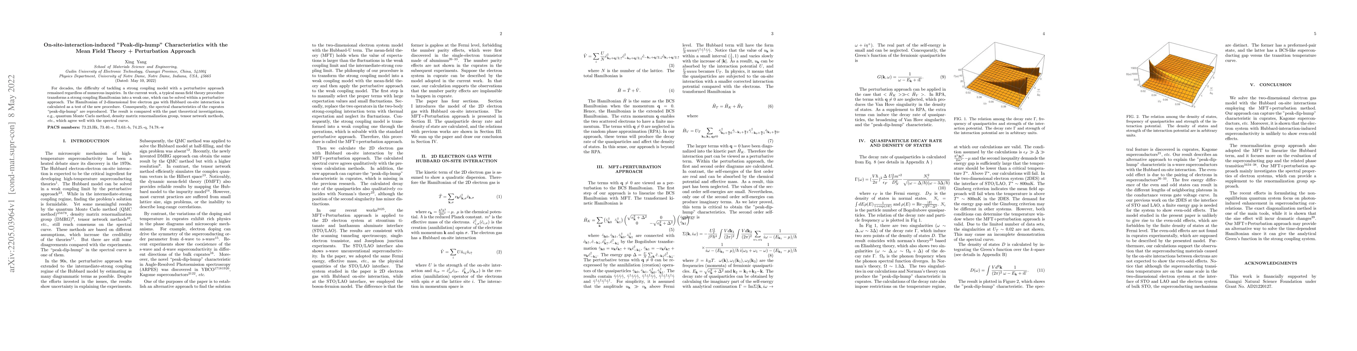 Thumbnail for On-site-interaction-induced Peak-dip-hump Characteristics with the Mean
  Field Theory + Perturbation Approach