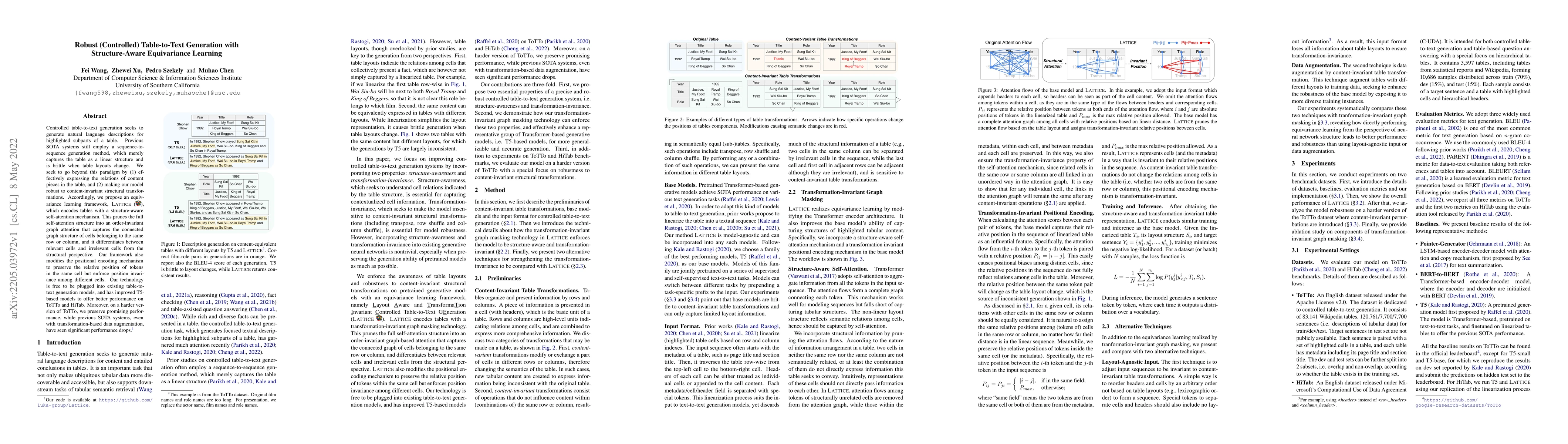 Thumbnail for Robust (Controlled) Table-to-Text Generation with Structure-Aware
  Equivariance Learning
