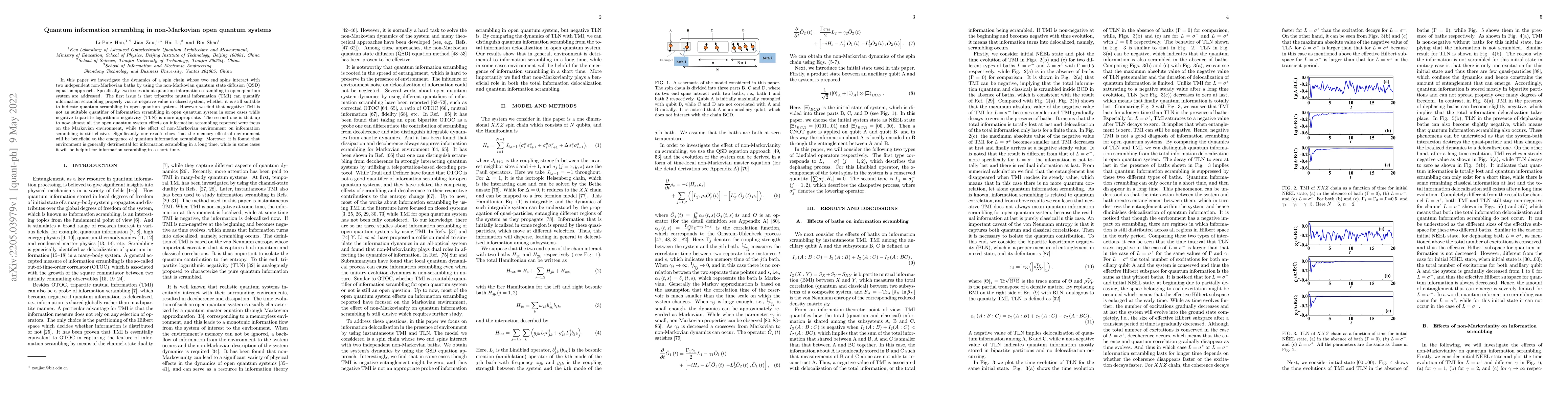 Thumbnail for Quantum information scrambling in non-Markovian open quantum systems