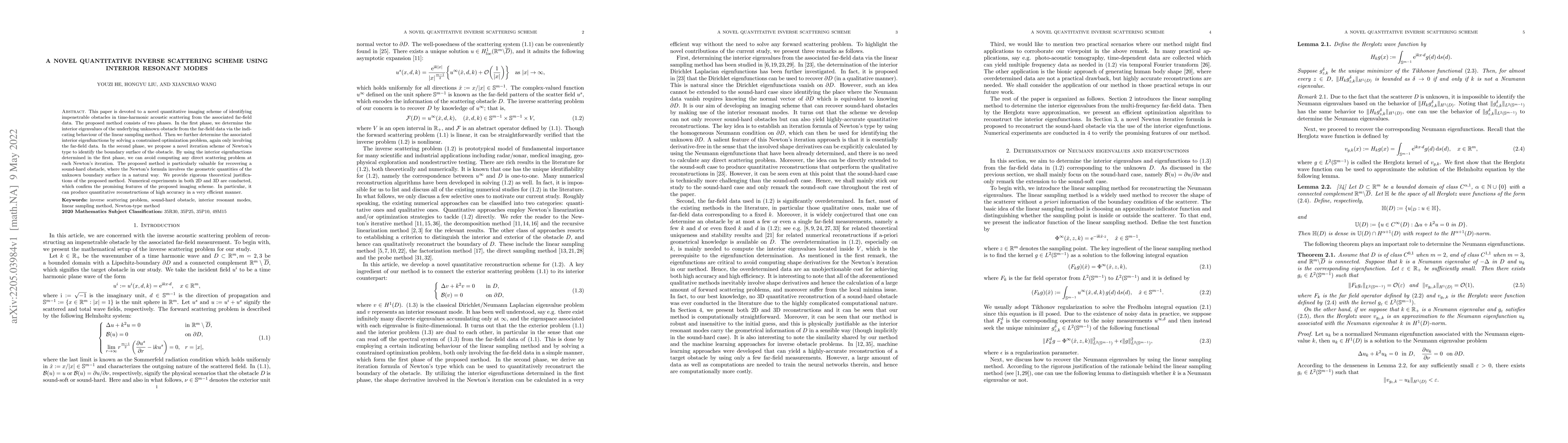 Thumbnail for A novel quantitative inverse scattering scheme using interior resonant
  modes