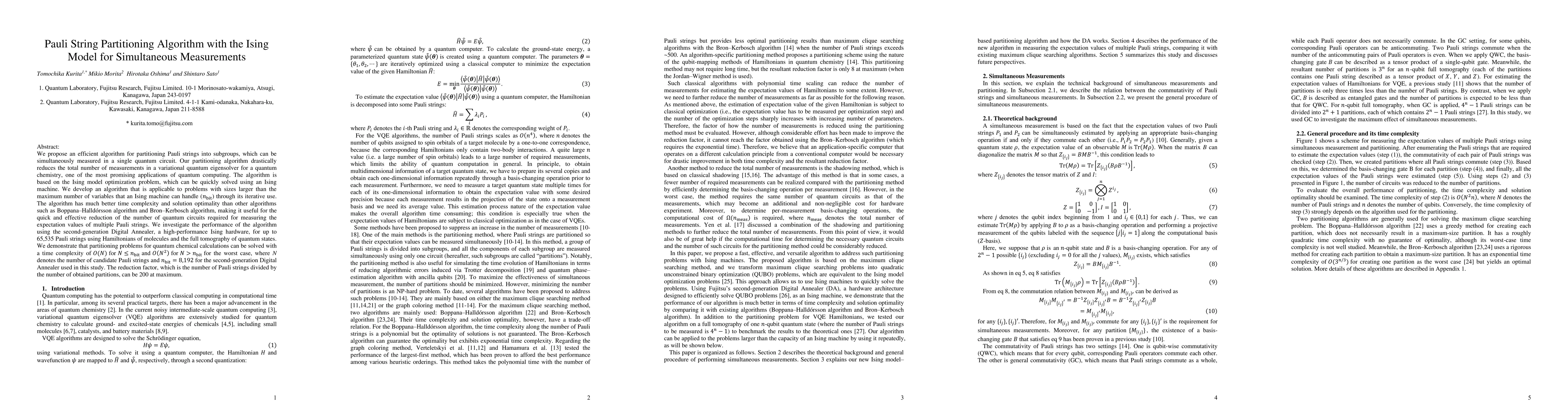 Thumbnail for Pauli String Partitioning Algorithm with the Ising Model for
  Simultaneous Measurement