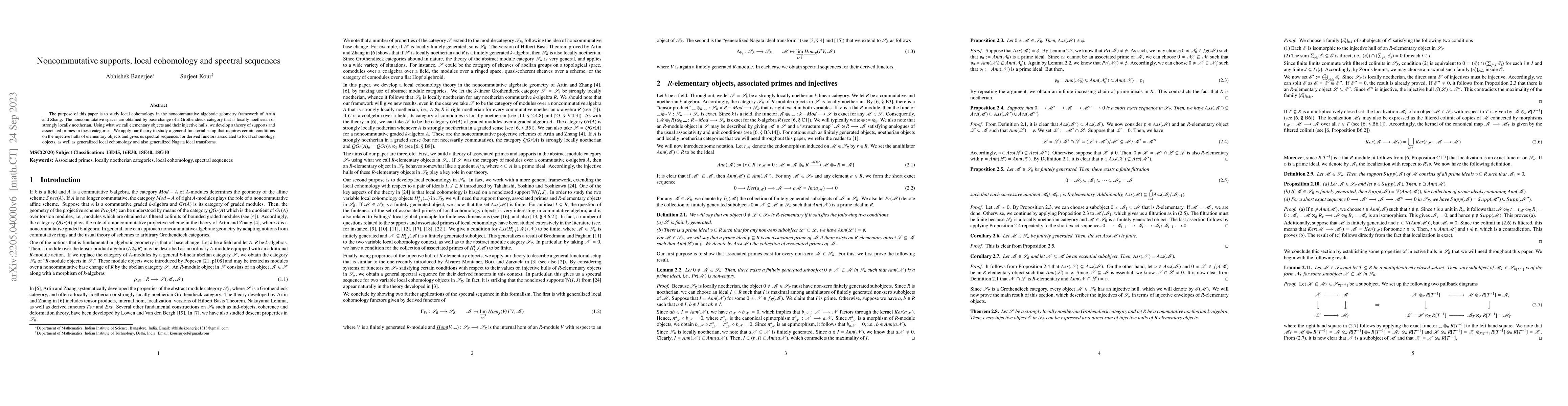 Thumbnail for Noncommutative supports, local cohomology and spectral sequences