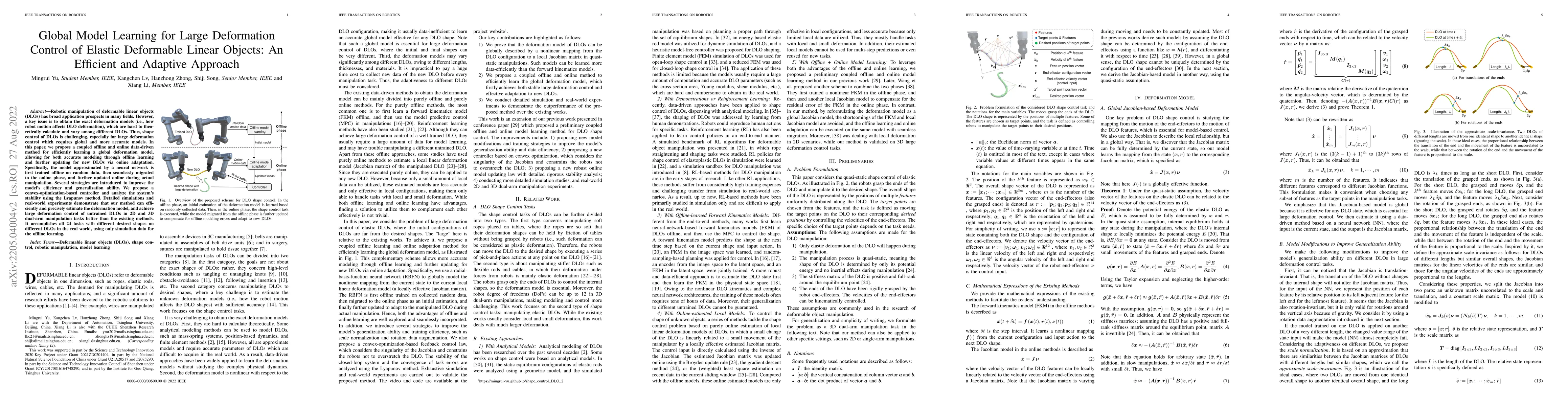 Thumbnail for Global Model Learning for Large Deformation Control of Elastic
  Deformable Linear Objects: An Efficient and Adaptive Approach