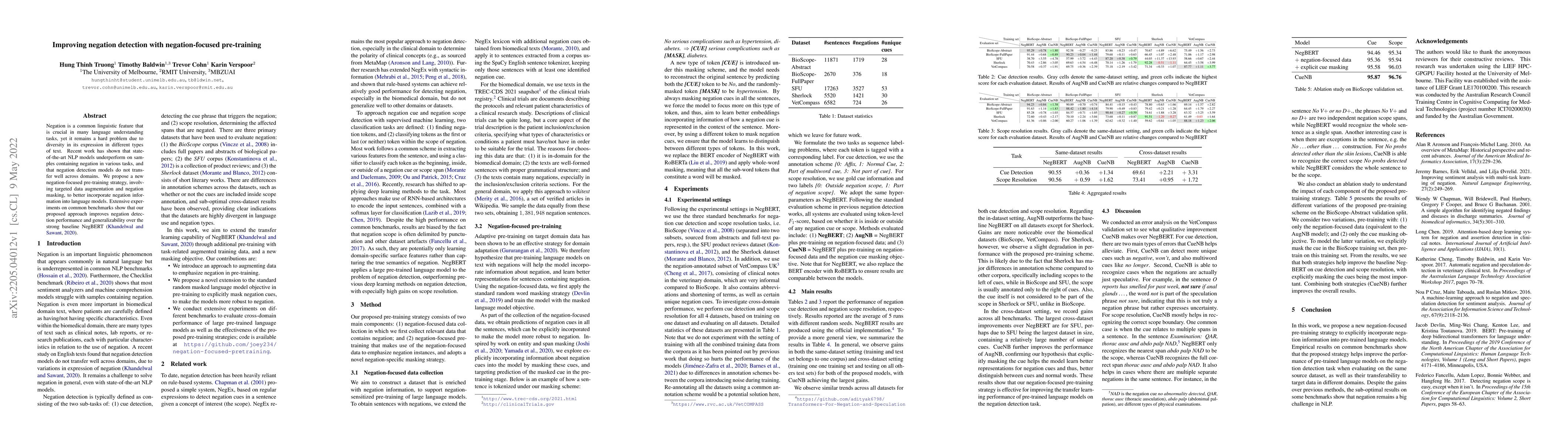 Thumbnail for Improving negation detection with negation-focused pre-training