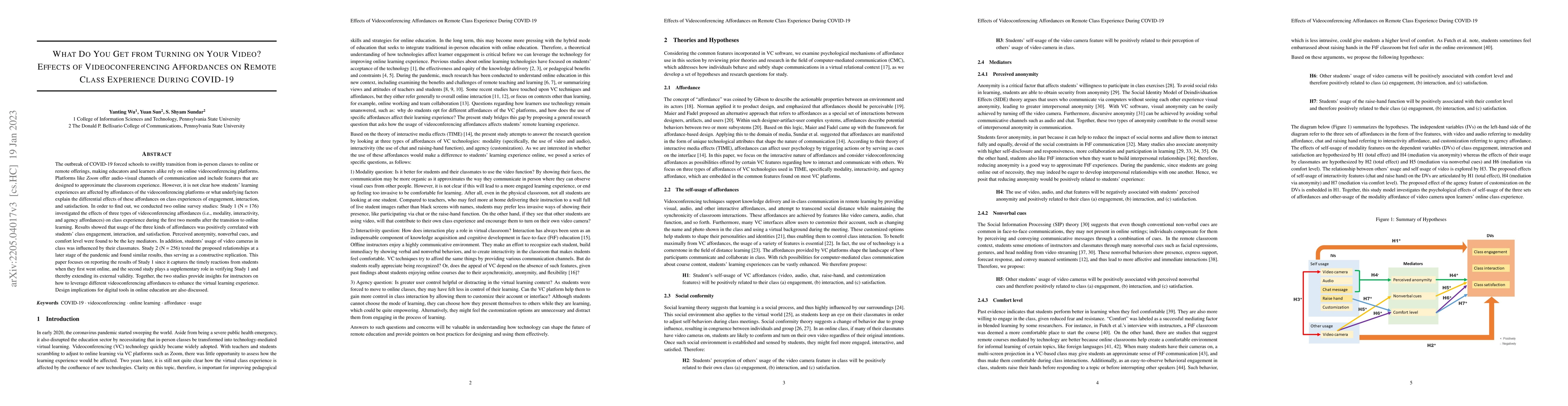 Thumbnail for What Do You Get from Turning on Your Video? Effects of Videoconferencing
  Affordances on Remote Class Experience During COVID-19