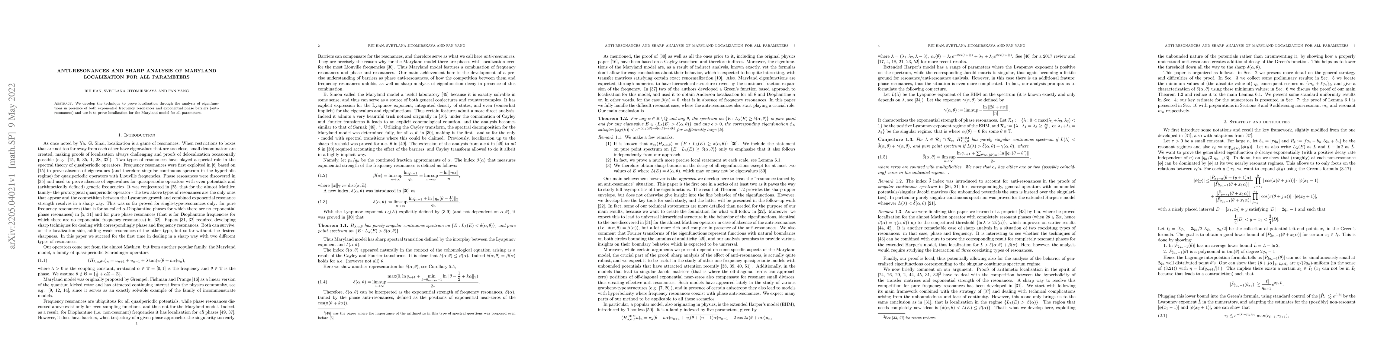 Thumbnail for Anti-resonances and sharp analysis of Maryland localization for all
  parameters