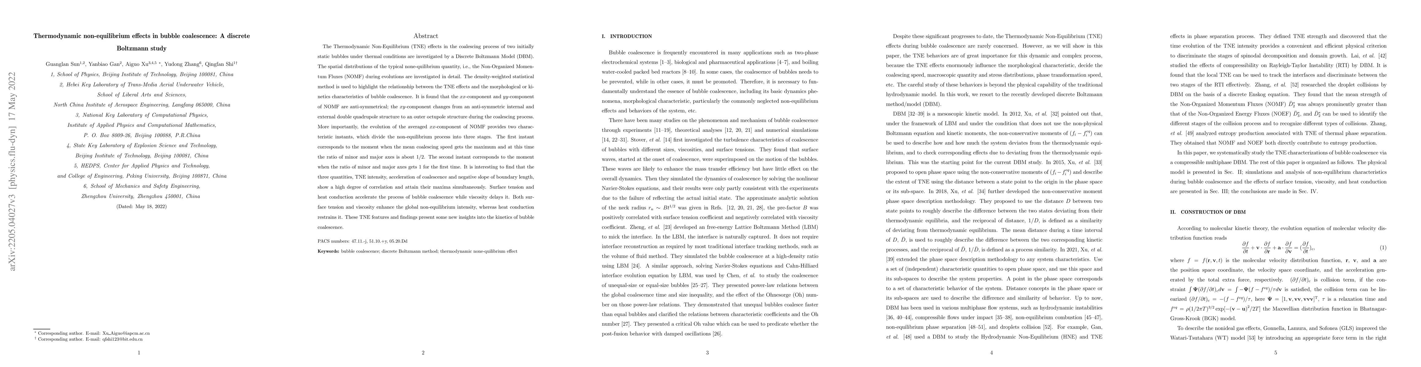 Thumbnail for Thermodynamic non-equilibrium effects in bubble coalescence: A discrete
  Boltzmann study