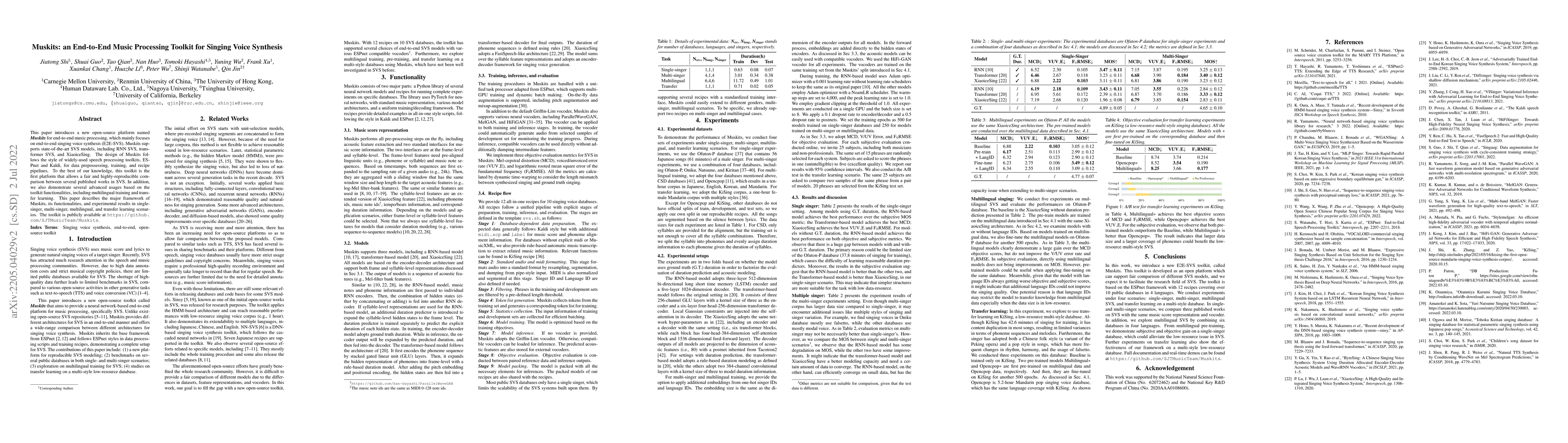 Thumbnail for Muskits: an End-to-End Music Processing Toolkit for Singing Voice
  Synthesis