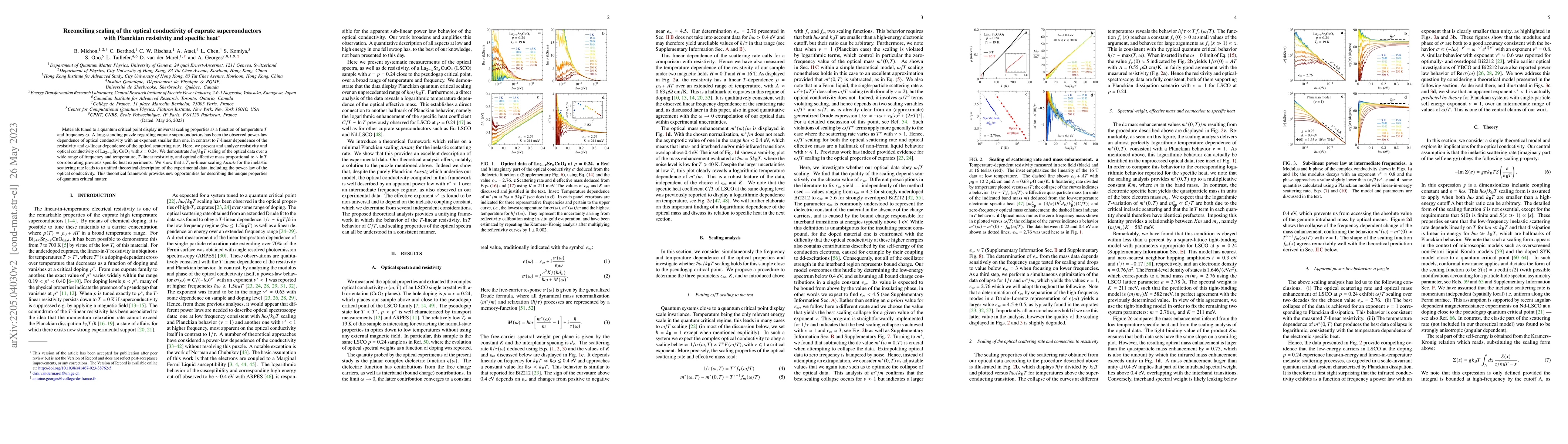 Thumbnail for Reconciling scaling of the optical conductivity of cuprate
  superconductors with Planckian resistivity and specific heat