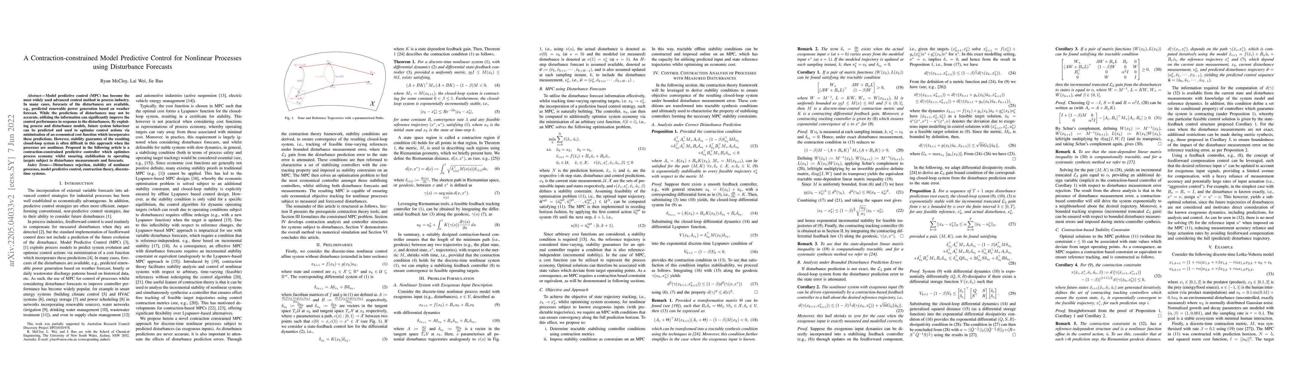 Thumbnail for A Contraction-constrained Model Predictive Control for Nonlinear
  Processes using Disturbance Forecasts