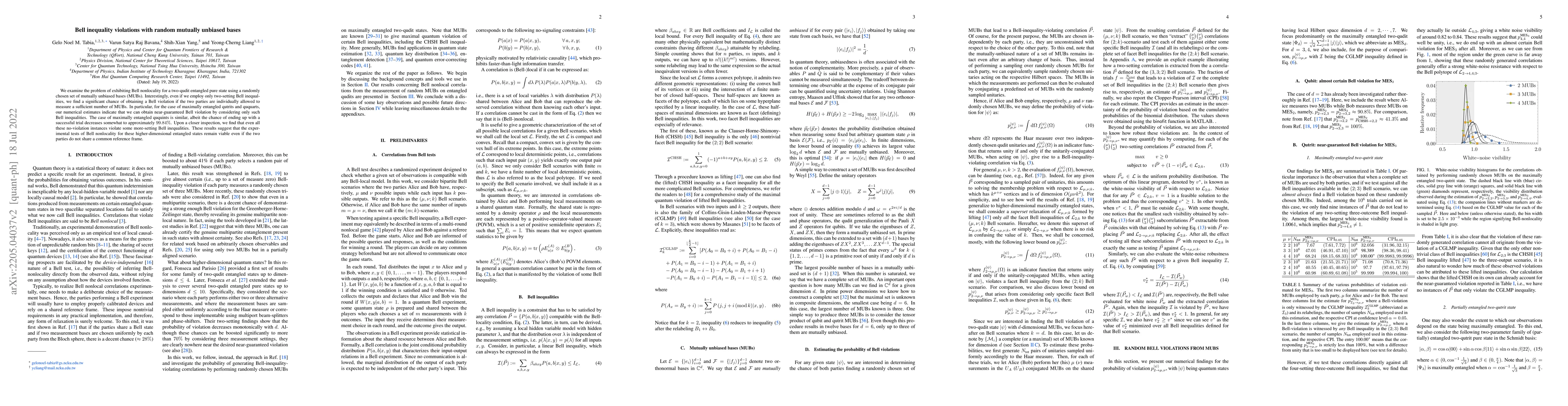 Thumbnail for Bell inequality violations with random mutually unbiased bases