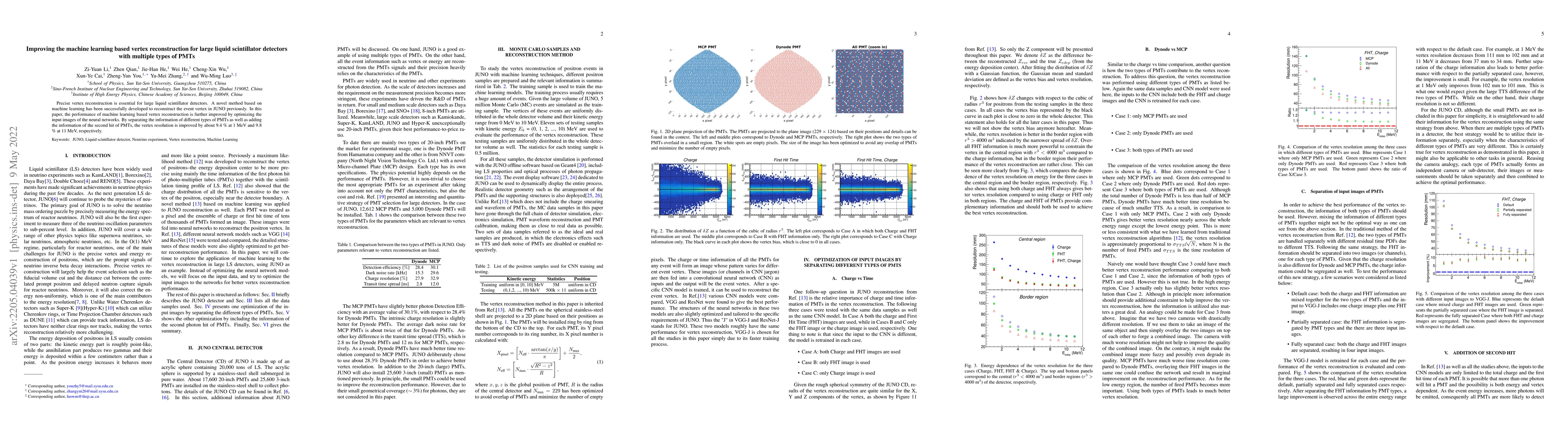 Thumbnail for Improving the machine learning based vertex reconstruction for large
  liquid scintillator detectors with multiple types of PMTs