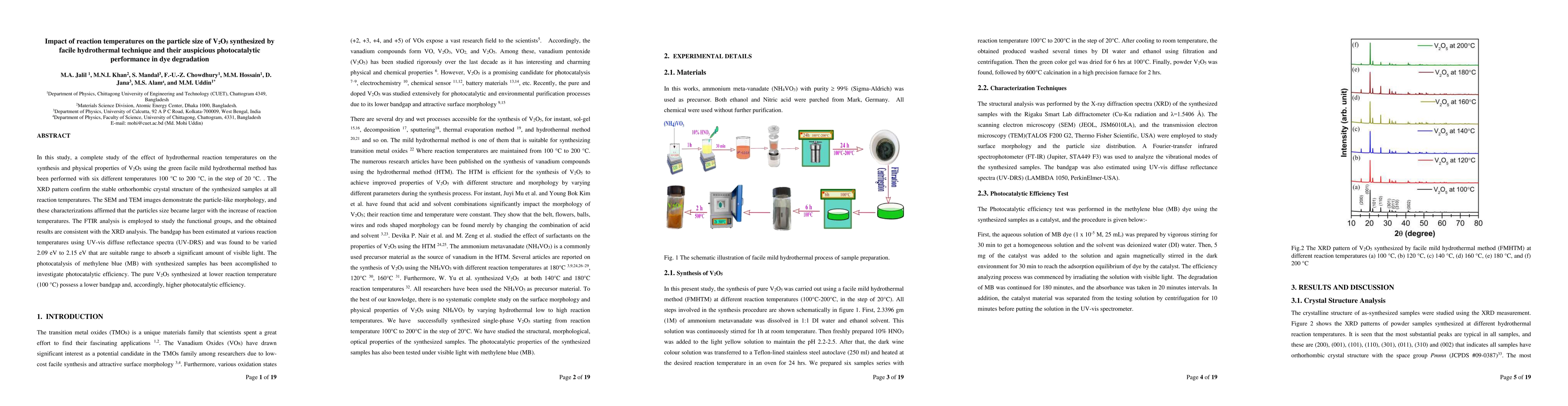 Thumbnail for Impact of reaction temperatures on the particle size of V2O5 synthesized
  by facile hydrothermal technique and their auspicious photocatalytic
  performance in dye degradation