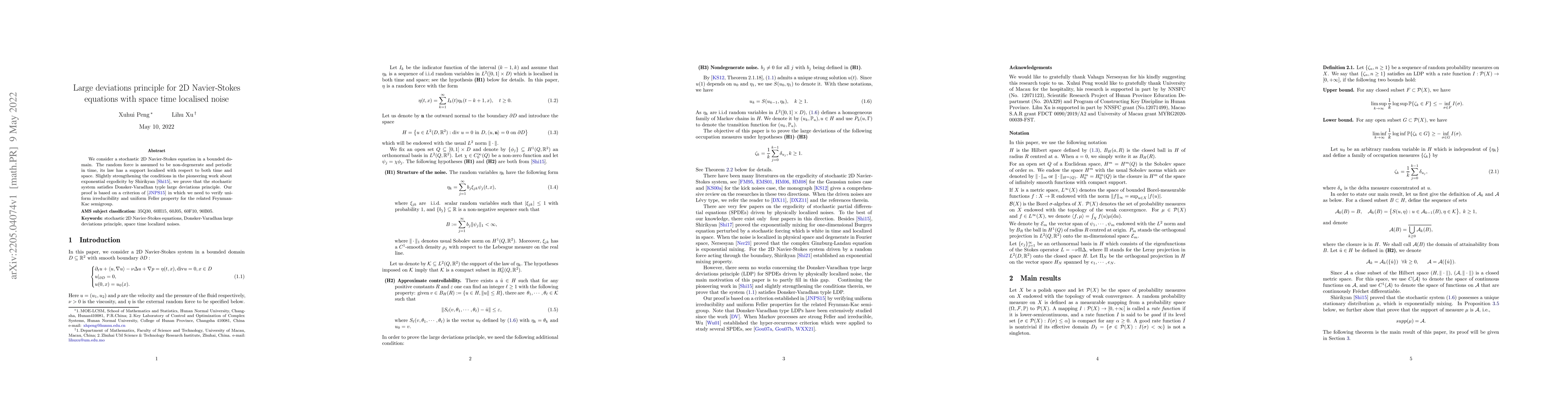 Thumbnail for Large deviations principle for 2D Navier-Stokes equations with space
  time localised noise