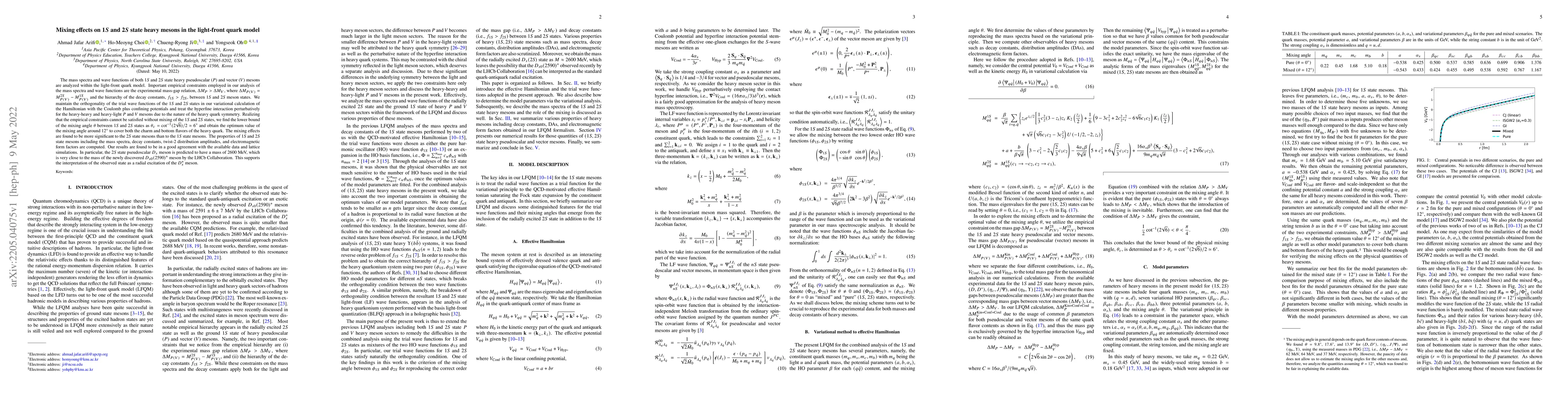 Thumbnail for Mixing effects on 1S and 2S state heavy mesons in the light-front quark
  model